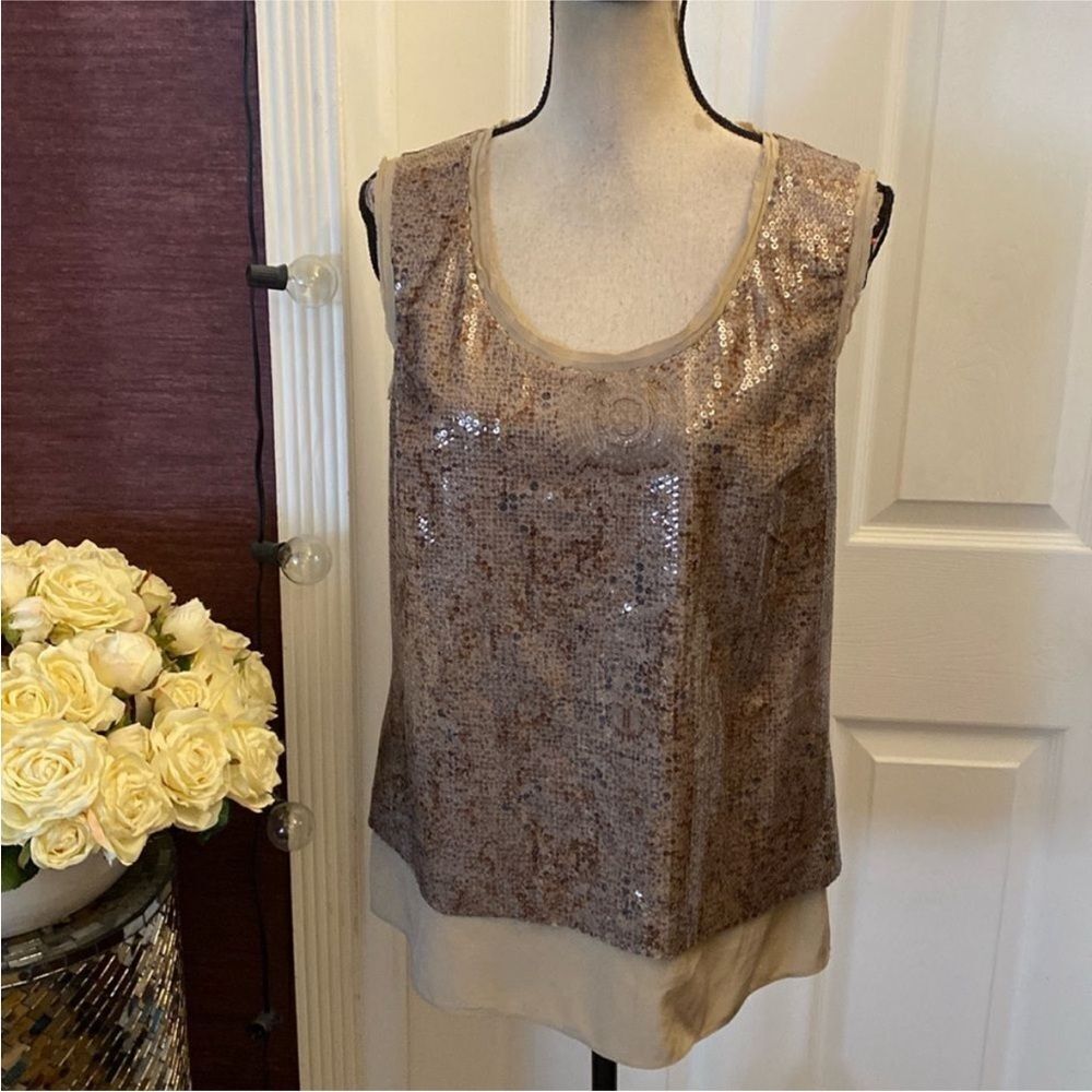 Escada 100% silk Sequin Sleeveless Top - Beige, S